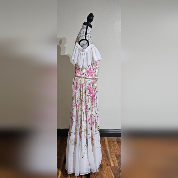 Mac Duggal V Neck Floral Embellished Gown with Flutter Sleeves - Picture 11 of 16